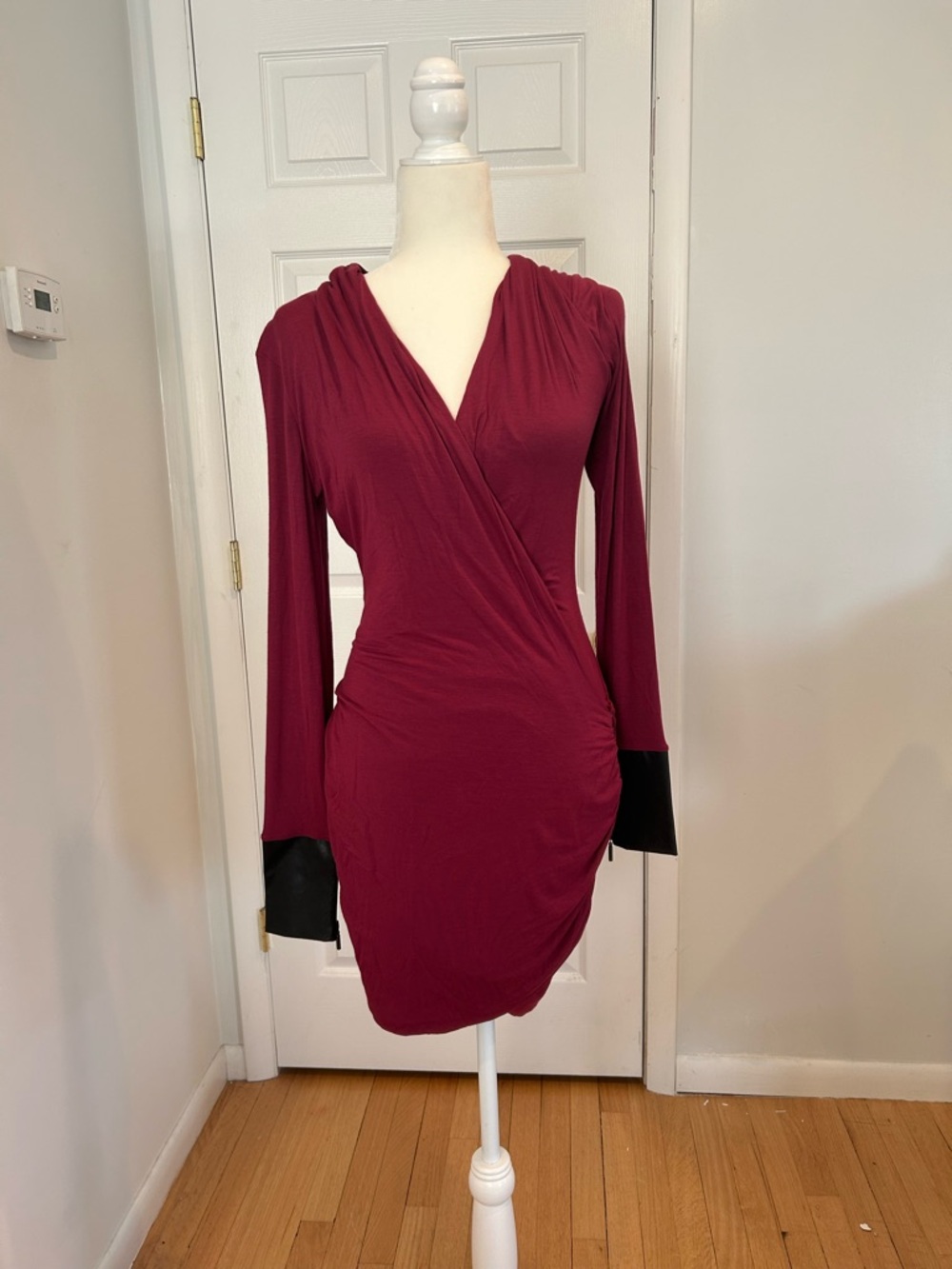 Guess Butter Soft Women's Wrap-Style Dress Burgundy with leather cuffs